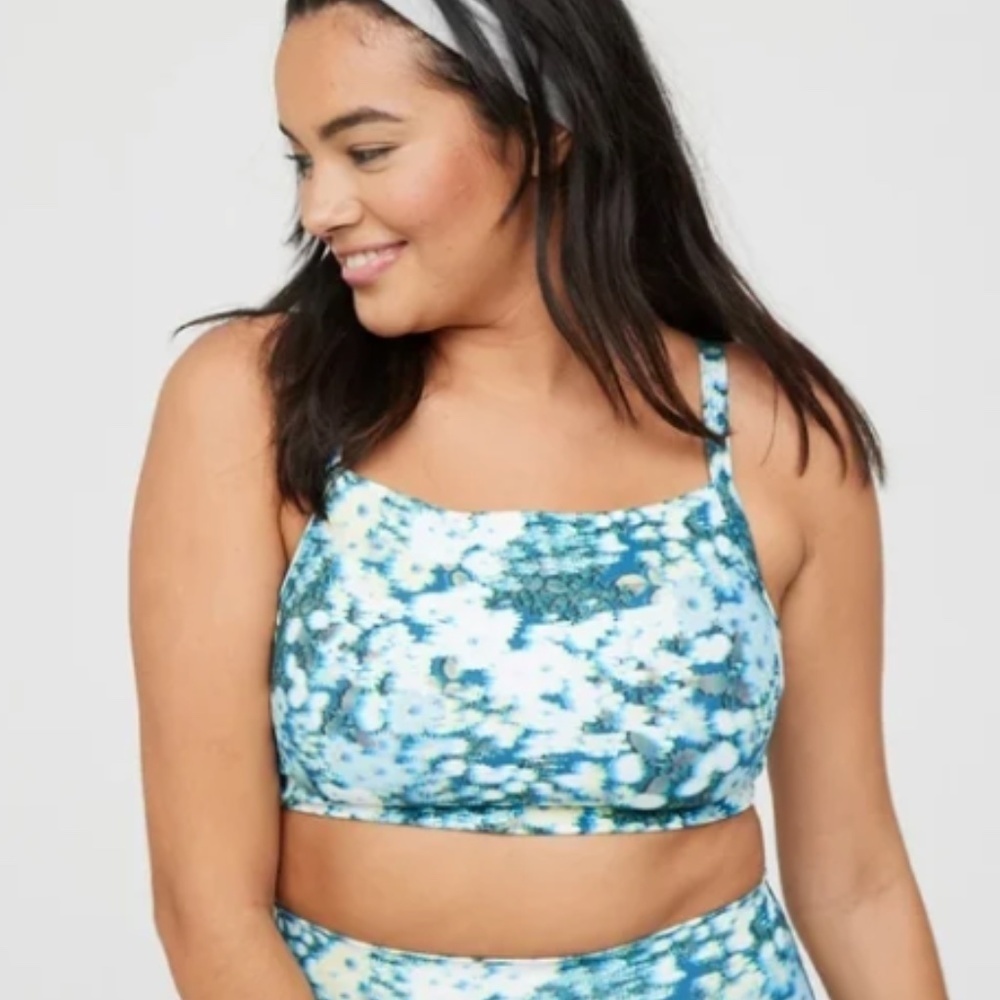Aerie OFFLINE Printed Sports Bra - Floral Blue/Green - Size Large - NEW …